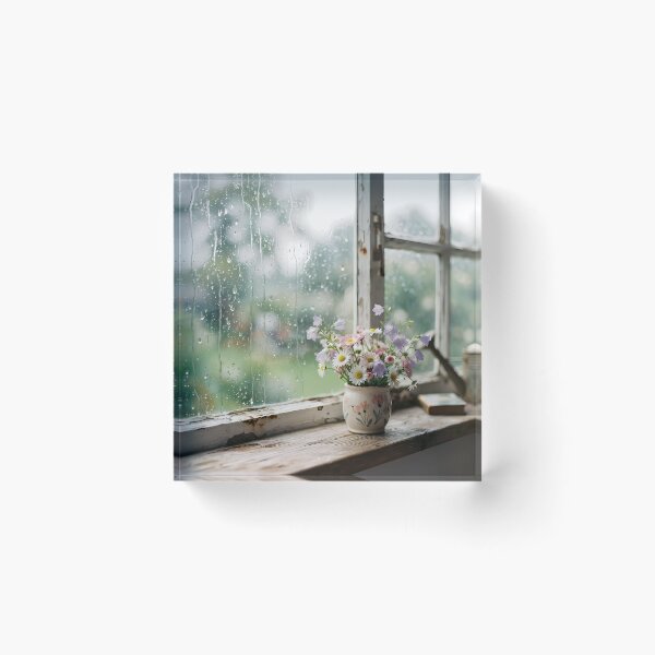 Item preview, Rainy Day Window with Naive Wildflowers – Cozy Cinematic Aesthetic Art designed and sold by hakikatm.