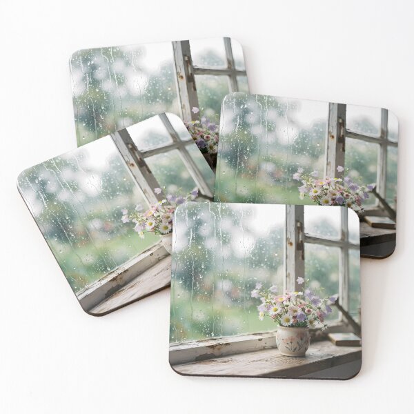 Item preview, Rainy Day Window with Naive Wildflowers – Cozy Cinematic Aesthetic Art designed and sold by hakikatm.