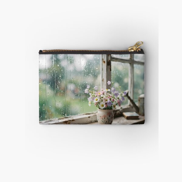 Item preview, Rainy Day Window with Naive Wildflowers – Cozy Cinematic Aesthetic Art designed and sold by hakikatm.