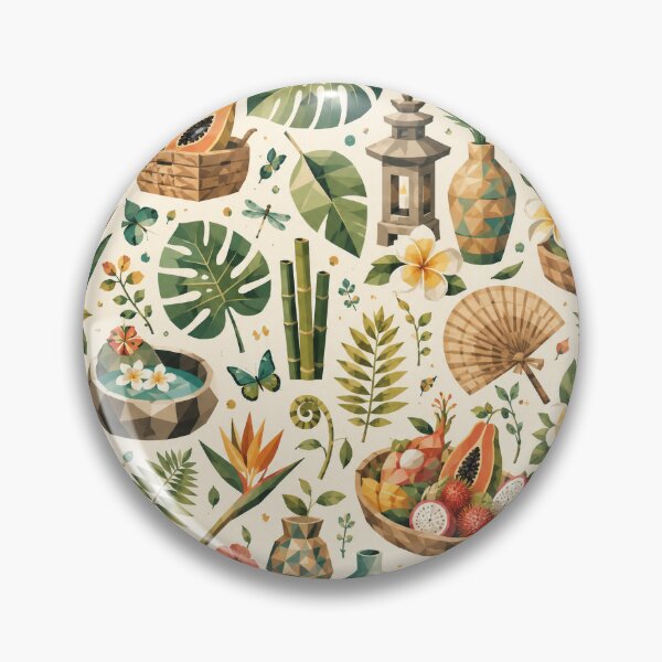 Item preview, Balinese Villa Garden Seamless Pattern | Modern Tropical Cubism & Exotic Botanicals designed and sold by OpenDreamArts.