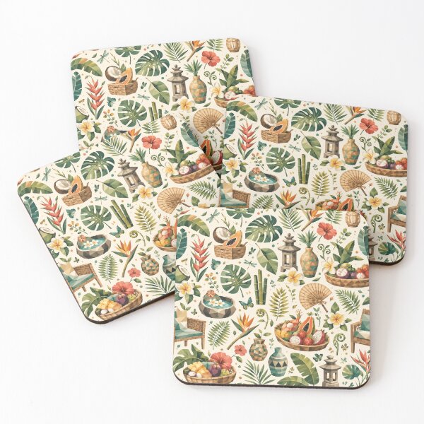 Item preview, Balinese Villa Garden Seamless Pattern | Modern Tropical Cubism & Exotic Botanicals designed and sold by OpenDreamArts.