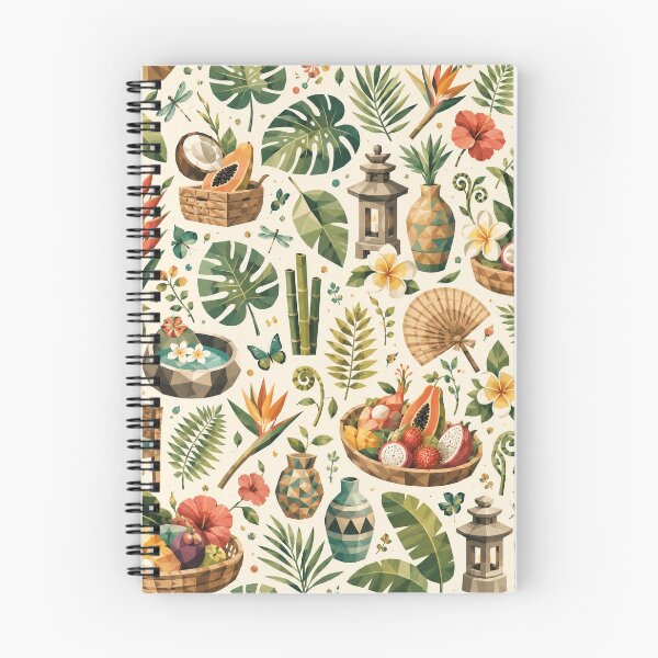Item preview, Balinese Villa Garden Seamless Pattern | Modern Tropical Cubism & Exotic Botanicals designed and sold by OpenDreamArts.