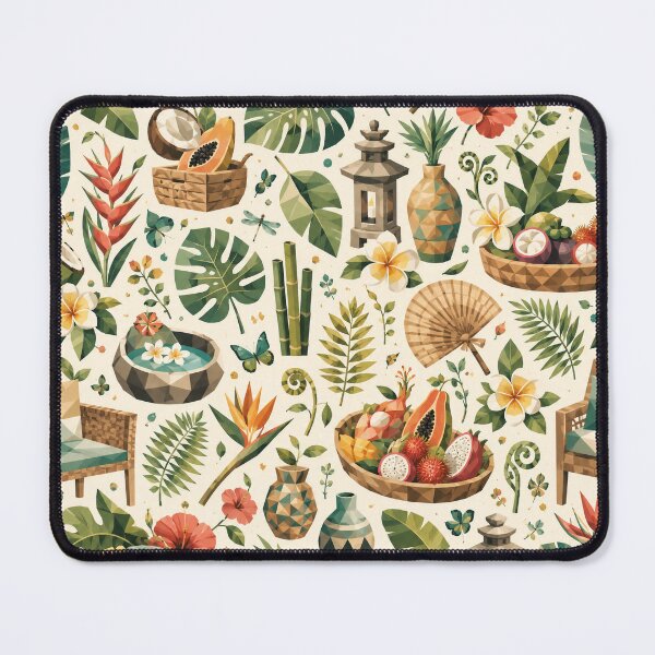 Item preview, Balinese Villa Garden Seamless Pattern | Modern Tropical Cubism & Exotic Botanicals designed and sold by OpenDreamArts.