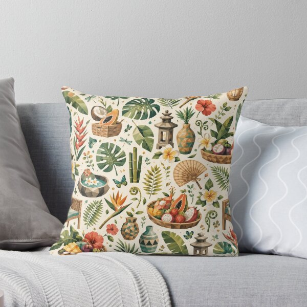 Item preview, Balinese Villa Garden Seamless Pattern | Modern Tropical Cubism & Exotic Botanicals designed and sold by OpenDreamArts.