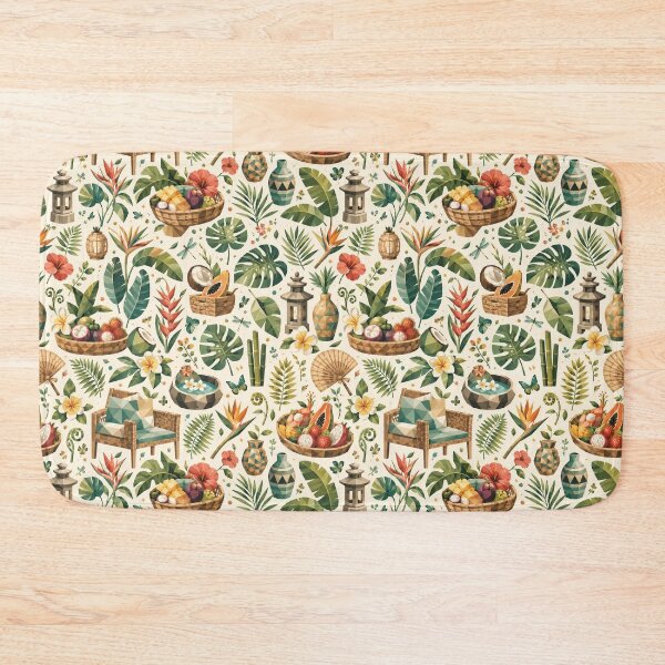 Item preview, Balinese Villa Garden Seamless Pattern | Modern Tropical Cubism & Exotic Botanicals designed and sold by OpenDreamArts.