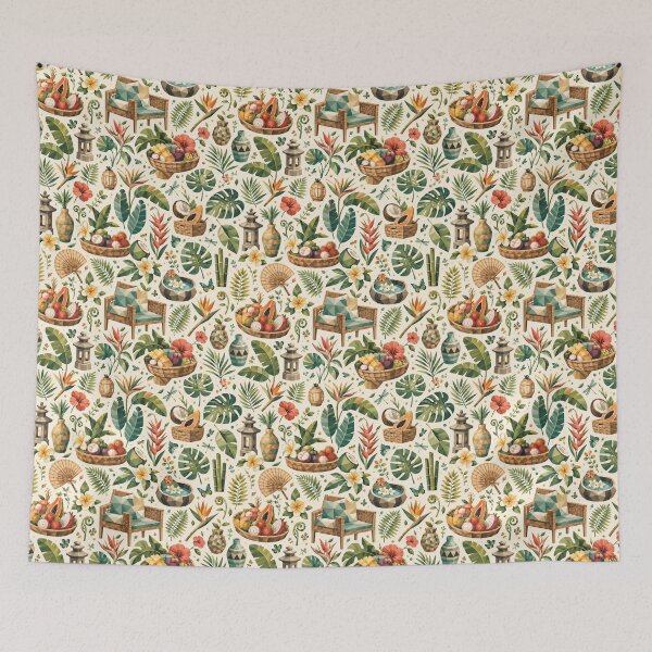 Item preview, Balinese Villa Garden Seamless Pattern | Modern Tropical Cubism & Exotic Botanicals designed and sold by OpenDreamArts.