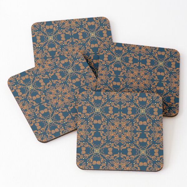 Item preview, Elegant Floral Pattern Wallpaper Navy and Gold designed and sold by Zlimsy.
