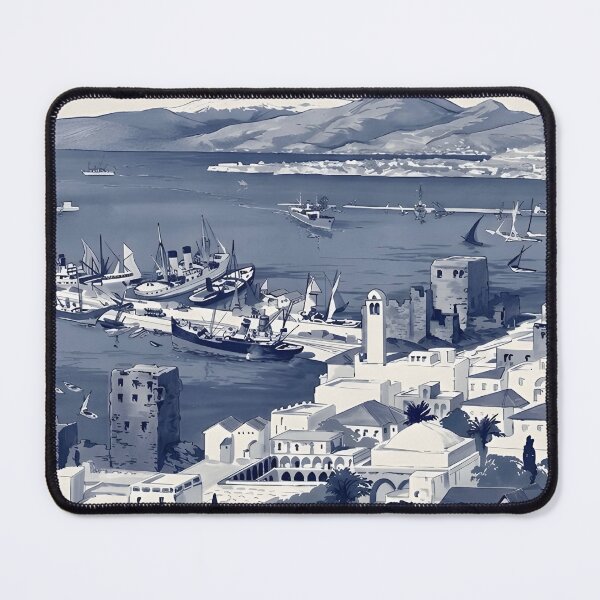 Item preview, Beirut Lebanon Vintage Travel Poster – Blue Coastal City and Historic Harbor 10k designed and sold by RueckerZack.