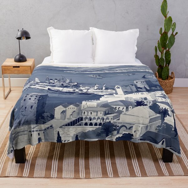 Item preview, Beirut Lebanon Vintage Travel Poster – Blue Coastal City and Historic Harbor 10k designed and sold by RueckerZack.