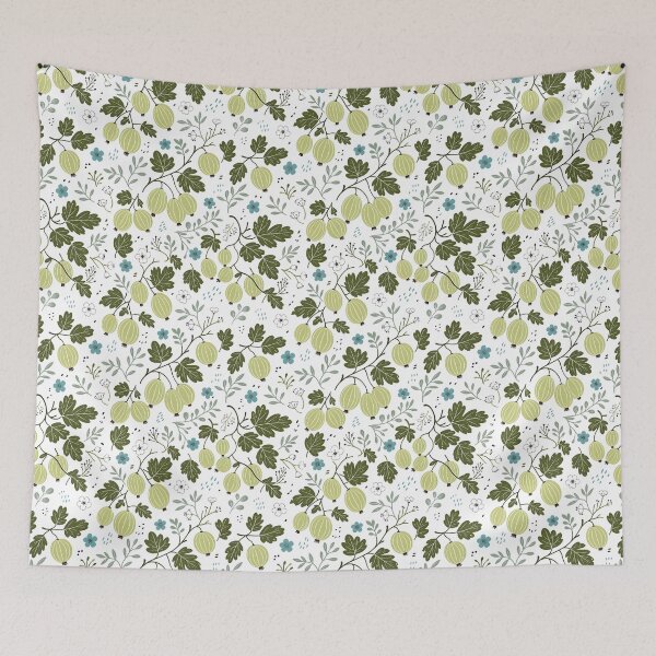 Item preview, Gooseberries and Turquoise Flowers Modern Surface Pattern designed and sold by TackyTime.