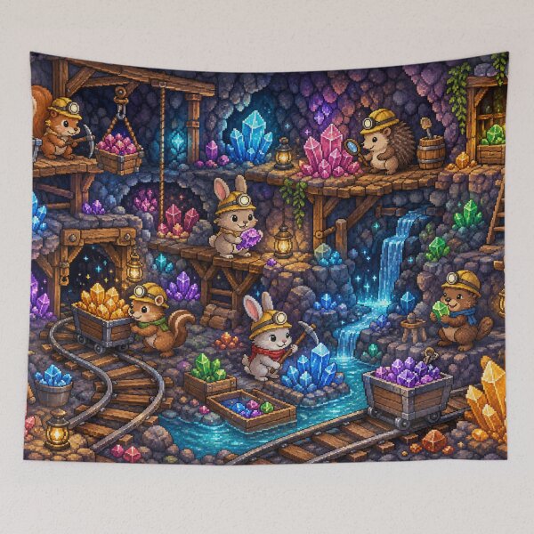 Item preview, Cozy Crystal Mine Pixel Art Animal Adventure designed and sold by Yiruda-Art.
