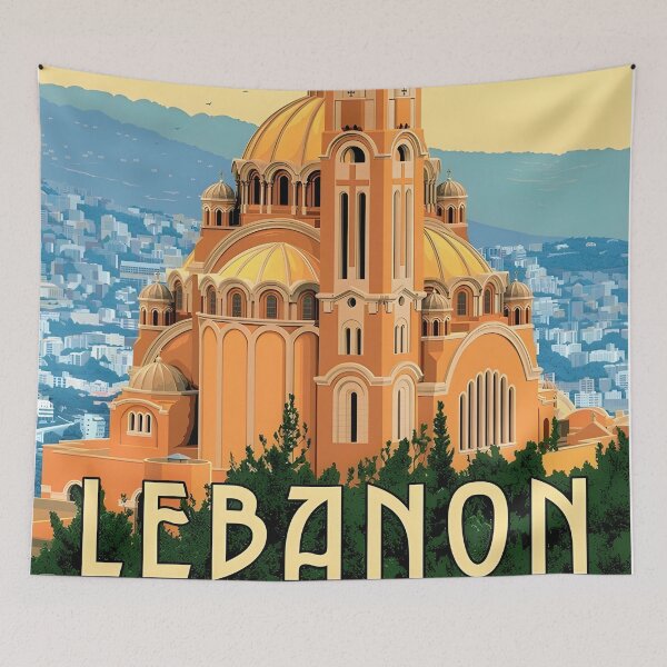 Item preview, Lebanon Vintage Travel Poster – Iconic Church and Cityscape designed and sold by RueckerZack.
