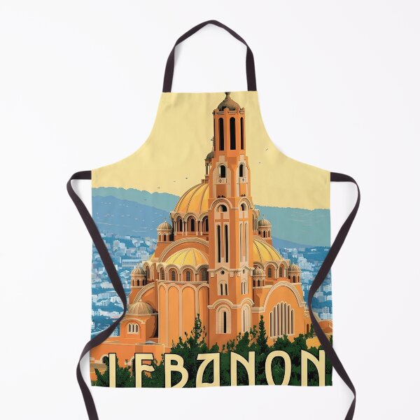 Aperçu de l'œuvre Affiche de voyage vintage du Liban – Église emblématique et paysage urbain créée et vendue par RueckerZack.