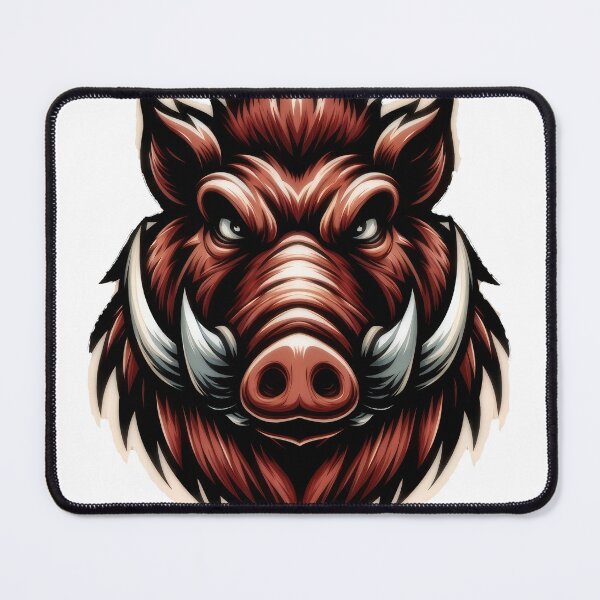 Item preview, Bold wild boar head illustration with large tusks, fierce eyes and detailed fur, designed and sold by Rostislav Bouda.