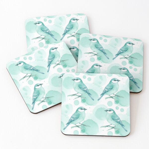 Item preview, Watercolor Mint and Teal Songbird with Watercolor Blobs designed and sold by wissal.studio.