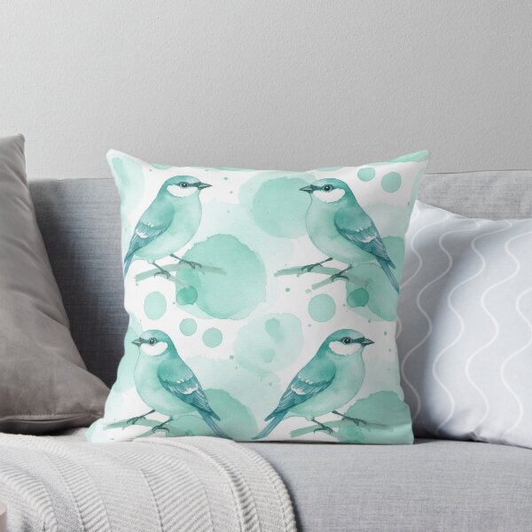Item preview, Watercolor Mint and Teal Songbird with Watercolor Blobs designed and sold by wissal.studio.
