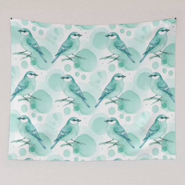 Item preview, Watercolor Mint and Teal Songbird with Watercolor Blobs designed and sold by wissal.studio.