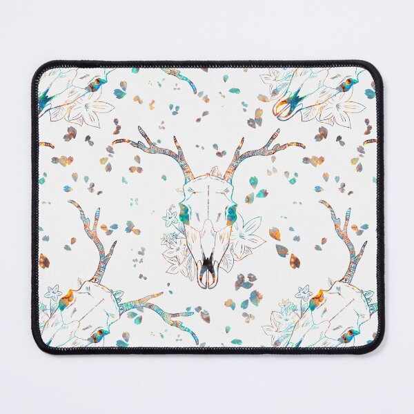 Item preview, Whimsigoth Iridescent Deer Skull Floral Pattern on White designed and sold by Little Wimbly.