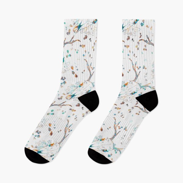 Item preview, Whimsigoth Iridescent Deer Skull Floral Pattern on White designed and sold by Little Wimbly.