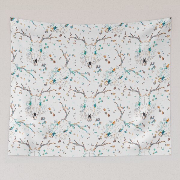 Item preview, Whimsigoth Iridescent Deer Skull Floral Pattern on White designed and sold by Little Wimbly.