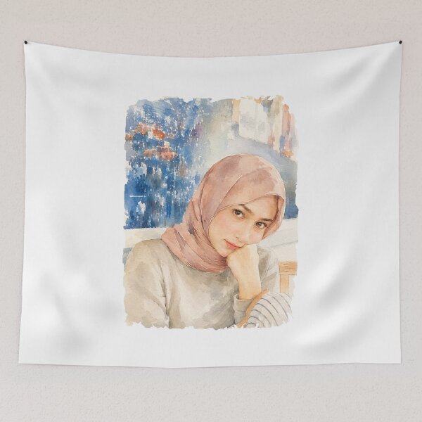 Item preview, Watercolor Hijab Portrait traditional illustration designed and sold by sabartgunpla.