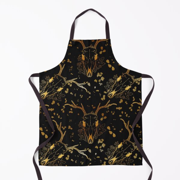 Item preview, Whimsigoth Golden Deer Skull Floral Pattern on Black Background designed and sold by Little Wimbly.