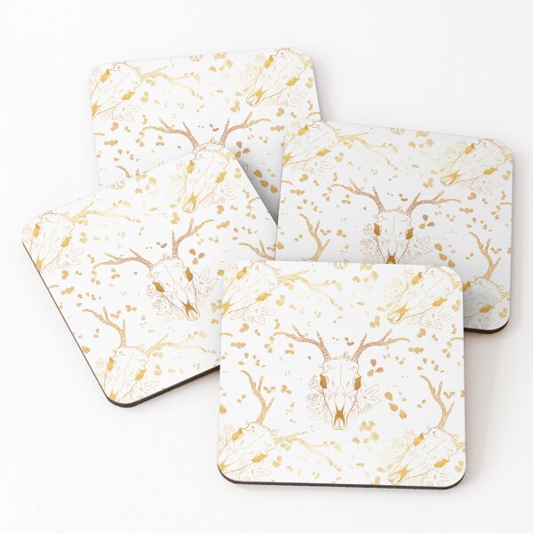 Item preview, Whimsigoth Golden Deer Skull Floral Pattern on White designed and sold by Little Wimbly.