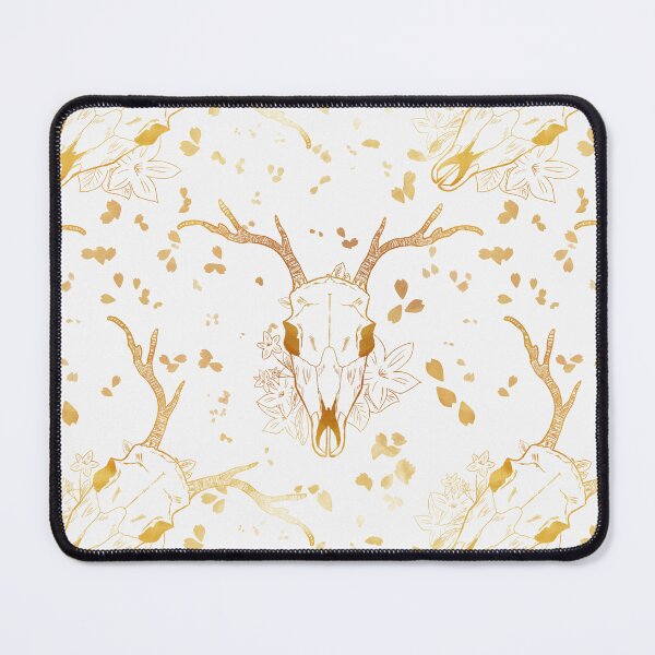 Item preview, Whimsigoth Golden Deer Skull Floral Pattern on White designed and sold by Little Wimbly.
