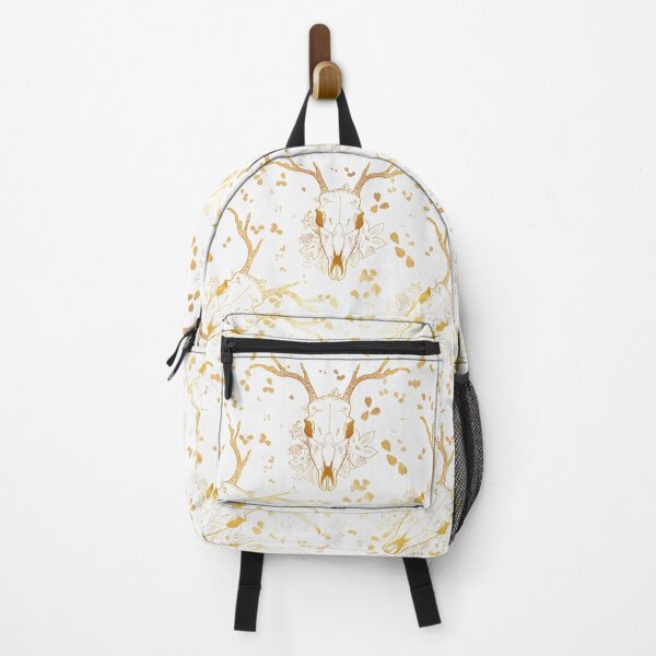 Item preview, Whimsigoth Golden Deer Skull Floral Pattern on White designed and sold by Little Wimbly.