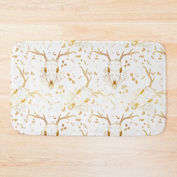 Item preview, Whimsigoth Golden Deer Skull Floral Pattern on White designed and sold by Little Wimbly.