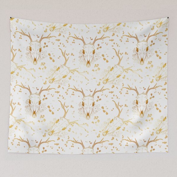 Item preview, Whimsigoth Golden Deer Skull Floral Pattern on White designed and sold by Little Wimbly.