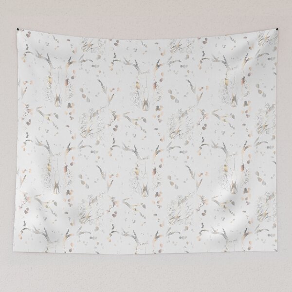 Item preview, Whimsigoth Pearl Deer Skull Floral Pattern on White designed and sold by Little Wimbly.