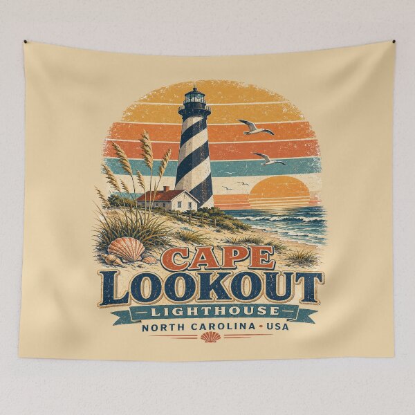 Item preview, Cape Lookout Lighthouse North Carolina Vintage Retro Travel Shirt | Coastal Sunset Beach Lighthouse designed and sold by Globalcitytees.