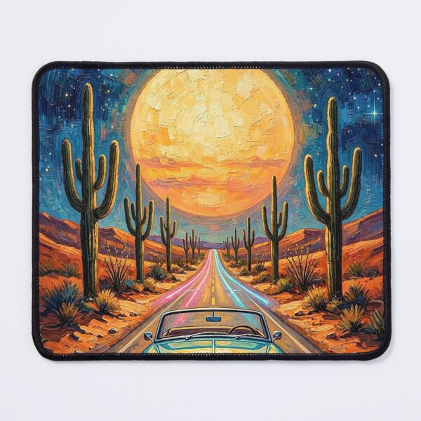 Item preview, Midnight Starry Desert Drive Impressionist Oil Painting designed and sold by dougkeder.