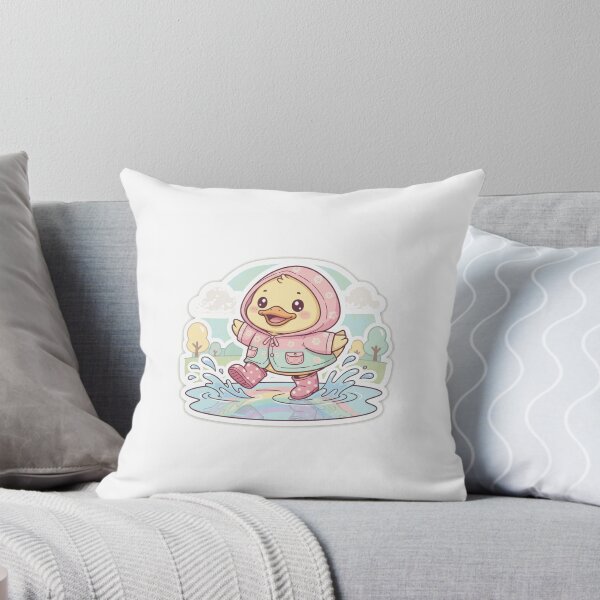 Item preview, Cute Kawaii Duck in Raincoat Splashing in Puddle Sticker | Adorable Baby Duck Cartoon designed and sold by Mokshuu--56.