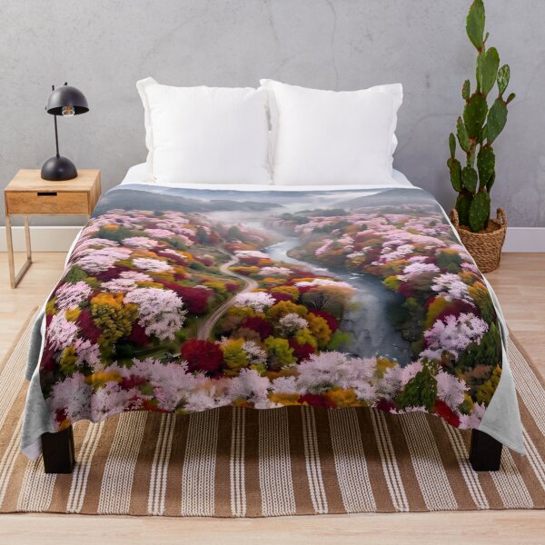 Item preview, Autumn Cherry Blossom and Maple Aerial Landscape designed and sold by conohitoAI-ArtGallery.