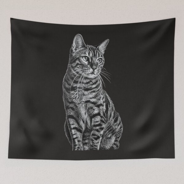 Item preview, Bengal Cat Portrait Chalk Sketch Illustration designed and sold by Exquisite Design Studio „Paculówka”.