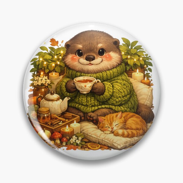Item preview, Cozy Tea Otter | Cute Hygge Autumn Illustration designed and sold by Cozy Art for Cozy Souls.