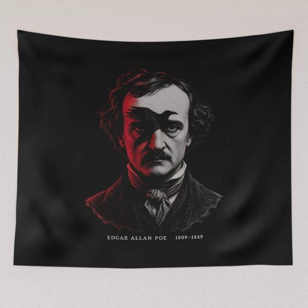 Item preview, Edgar Allan Poe – Raven Shadow Across a Red Portrait designed and sold by Fenay Designs.
