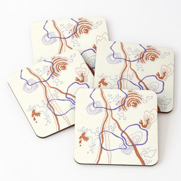 Item preview, "Water Shapes" Abstract Bronze and Blue Line Color Messy Doodle  designed and sold by BOKEbyTC.