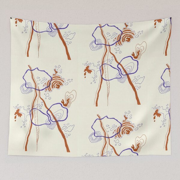 Item preview, "Water Shapes" Abstract Bronze and Blue Line Color Messy Doodle  designed and sold by BOKEbyTC.