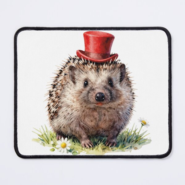 Item preview, hedgehog with red hat cream puppy watercolor designed and sold by WildArtIT.