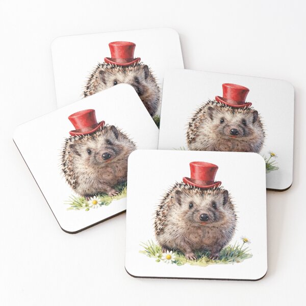 Item preview, hedgehog with red hat cream puppy watercolor  designed and sold by WildArtIT.