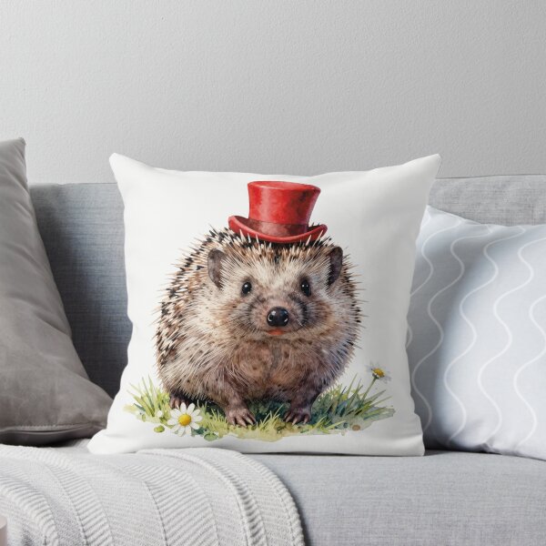 Item preview, hedgehog with red hat cream puppy watercolor  designed and sold by WildArtIT.