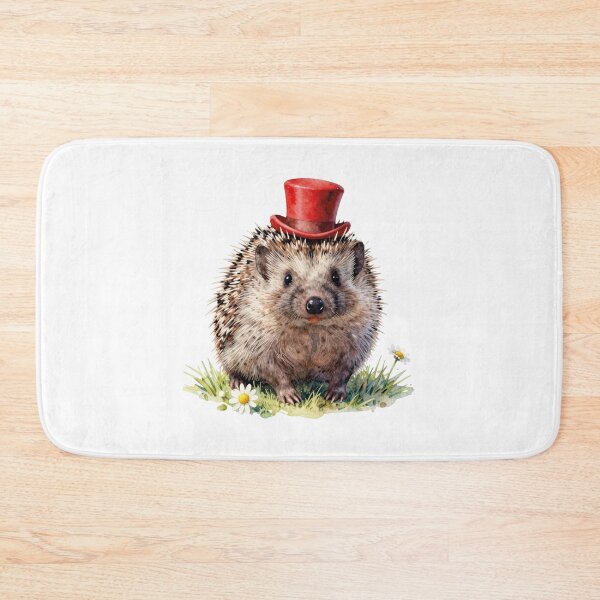 Item preview, hedgehog with red hat cream puppy watercolor  designed and sold by WildArtIT.