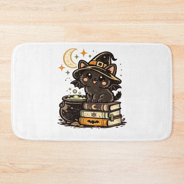 Item preview, Cute Witch Black Cat with Spell Books and Cauldron | Kawaii Halloween Magic designed and sold by Ghostlycats2026.