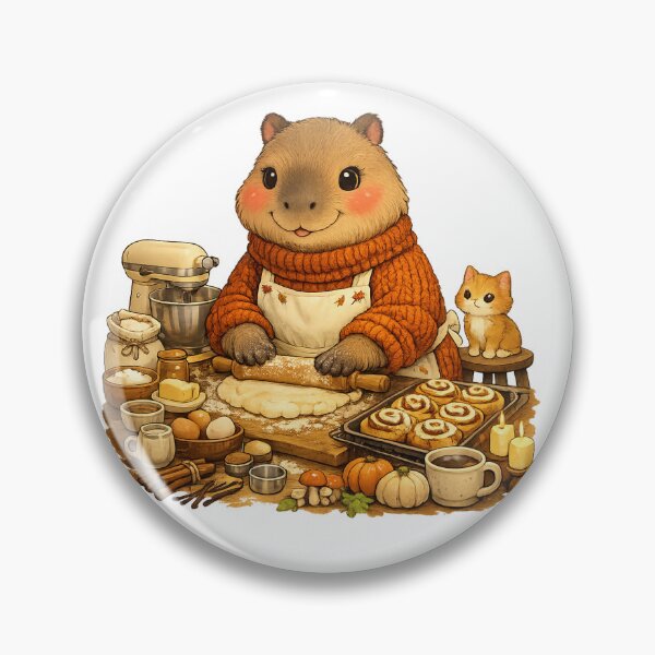 Item preview, Baking Capybara | Cozy Cinnamon Roll Cottage Kitchen Illustration designed and sold by Cozy Art for Cozy Souls.