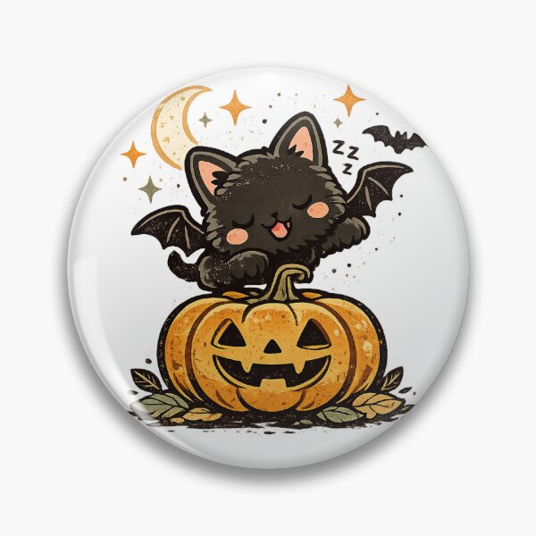 Item preview, Cute Sleeping Bat Cat on Jack O' Lantern Pumpkin | Kawaii Halloween Black Kitty designed and sold by Ghostly Cats.