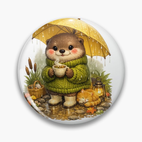 Item preview, Rainy Day Otter | Cozy Tea & Umbrella Illustration designed and sold by Cozy Art for Cozy Souls.