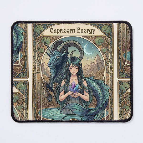 Item preview, Capricorn Energy Anime Zodiac Girl with Sea Goat – Mystical Astrology Fantasy Art Print designed and sold by RSDigitalPrintDesign.